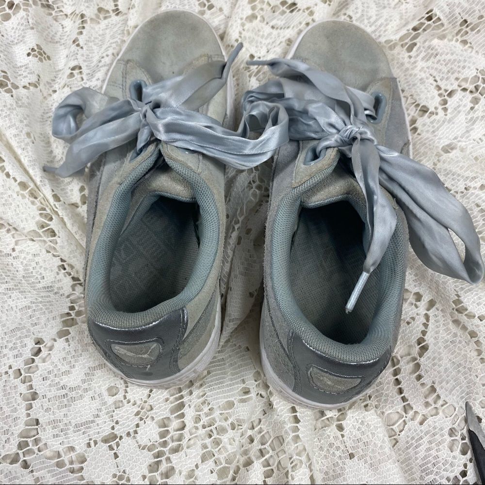 Puma Gray Suede Ribbon Trainers - Picture 5 of 6